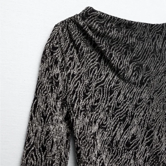 ZARA LONG SLEEVE KNIT DRESS WITH METALLIC THREAD - Picture 7 of 14